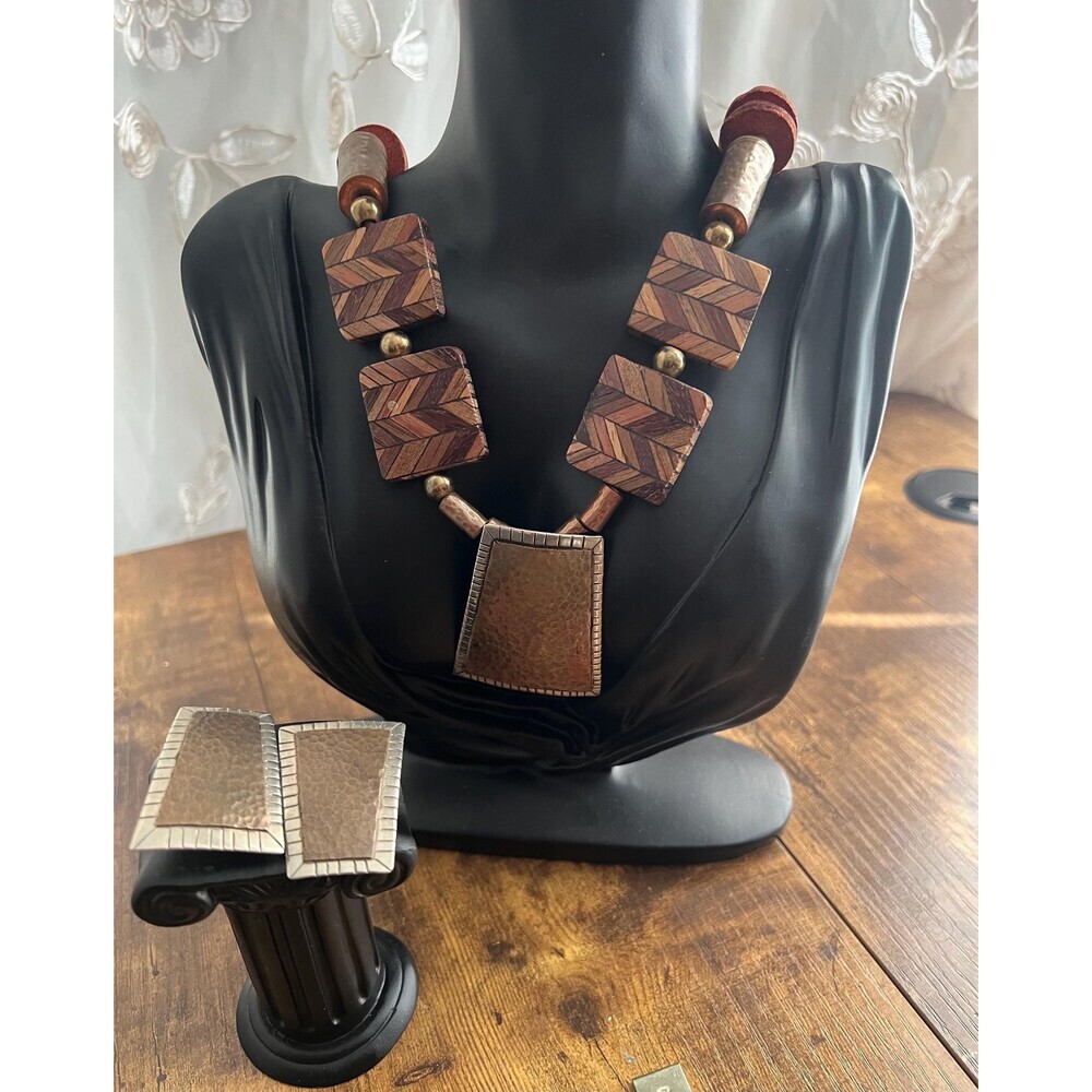 Tribal vintage beaded and metal necklace and earring set.